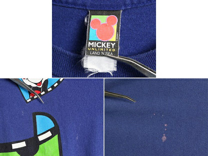 90s 大きいサイズ XL 程■ ディズニー オフィシャル ミッキー プリント 半袖 Tシャツ メンズ レディース / 90年代 DISNEY キャラクター 青