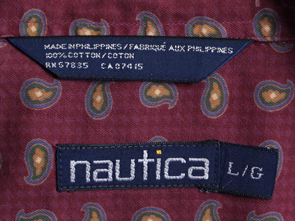 90s ■ ノーティカ 総柄 長袖 ボタンダウン シャツ メンズ L / 古着 90年代 オールド NAUTICA 柄シャツ コットン ポケット付き ペイズリー