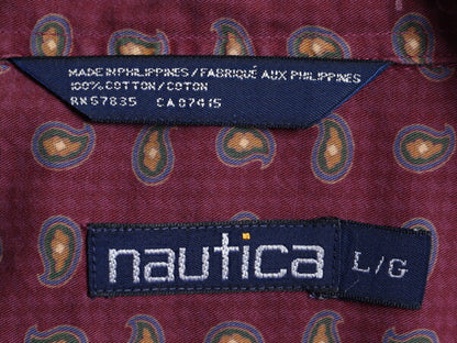 90s ■ ノーティカ 総柄 長袖 ボタンダウン シャツ メンズ L / 古着 90年代 オールド NAUTICA 柄シャツ コットン ポケット付き ペイズリー