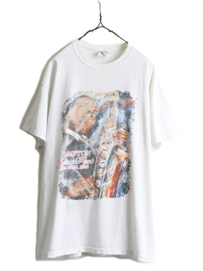 2013年★ ジャズ フェスティバル 両面 プリント Tシャツ ( メンズ XL ) JAZZ アート イラスト バンド 当時物 ホワイト ヘビーウェイト 白