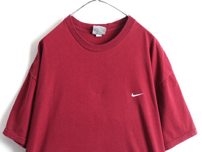 00s 大きいサイズ XXL ■ ナイキ スウォッシュ 刺繍 半袖 Tシャツ メンズ 2XL 古着 00年代 NIKE ヘビーウェイト ロゴT ワンポイント エンジ