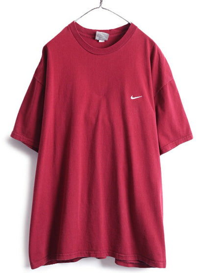 00s 大きいサイズ XXL ■ ナイキ スウォッシュ 刺繍 半袖 Tシャツ メンズ 2XL 古着 00年代 NIKE ヘビーウェイト ロゴT ワンポイント エンジ