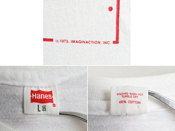 70s USA製 ★ 企業 メッセージ プリント Tシャツ ( L メンズ 小さめ M 程) 70年代 ビンテージ 当時物 コットン 白 HANES シングルステッチ