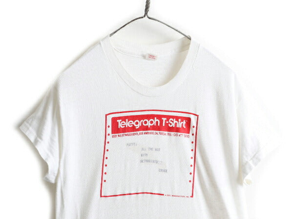 70s USA製 ★ 企業 メッセージ プリント Tシャツ ( L メンズ 小さめ M 程) 70年代 ビンテージ 当時物 コットン 白 HANES シングルステッチ