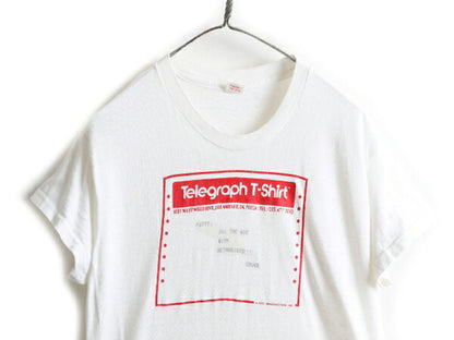 70s USA製 ★ 企業 メッセージ プリント Tシャツ ( L メンズ 小さめ M 程) 70年代 ビンテージ 当時物 コットン 白 HANES シングルステッチ