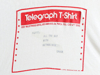 70s USA製 ★ 企業 メッセージ プリント Tシャツ ( L メンズ 小さめ M 程) 70年代 ビンテージ 当時物 コットン 白 HANES シングルステッチ