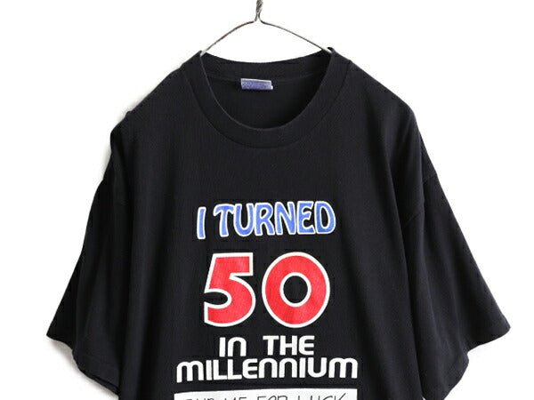90s 大きいサイズ XL ■ アート ジョーク メッセージ プリント 半袖 Tシャツ ( メンズ ) 古着 90年代 オールド イラスト ヘビーウェイト 黒