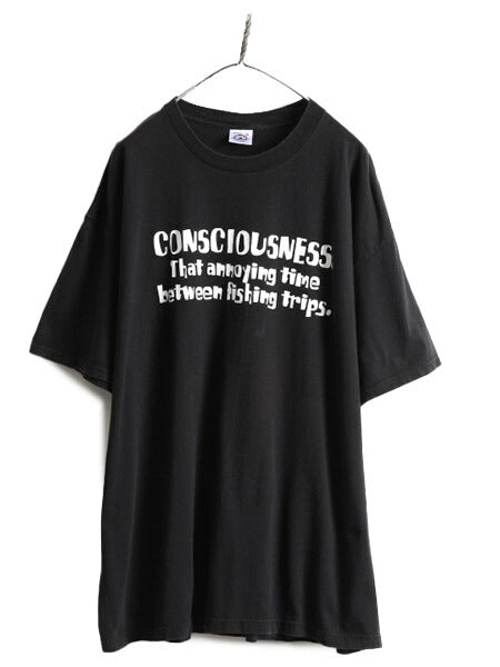90s 大きいサイズ XXL ■ ジョーク メッセージ プリント 半袖 Tシャツ ( メンズ 2XL ) 90年代 オールド ヘビーウェイト オーバーサイズ 黒