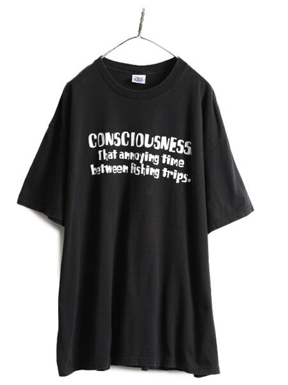 90s 大きいサイズ XXL ■ ジョーク メッセージ プリント 半袖 Tシャツ ( メンズ 2XL ) 90年代 オールド ヘビーウェイト オーバーサイズ 黒