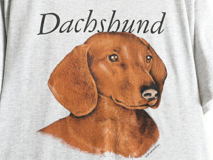 90s USA製 ★ アニマル ダックスフント プリント Tシャツ メンズ レディース L / 90年代 動物 犬 アート イラスト シングルステッチ グレー