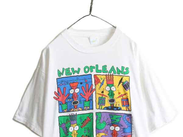 90s USA製 ★ ジャズ アート プリント Tシャツ ( メンズ XL ) 90年代 JAZZ 当時物 芸術 イラスト バンド キャラクター シングルステッチ 白
