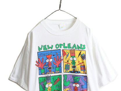 90s USA製 ★ ジャズ アート プリント Tシャツ ( メンズ XL ) 90年代 JAZZ 当時物 芸術 イラスト バンド キャラクター シングルステッチ 白