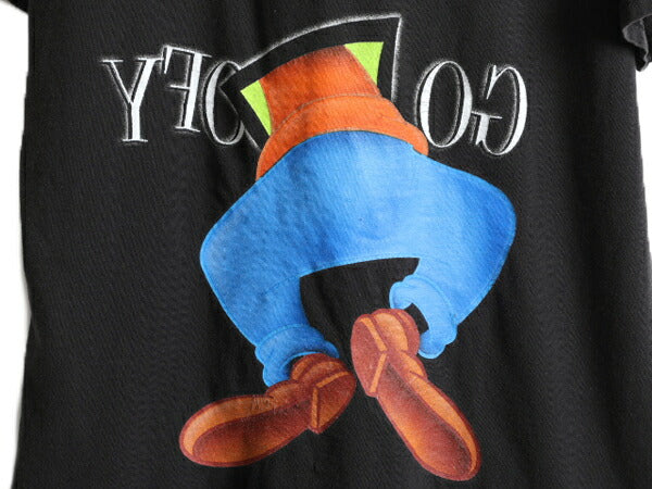 90s USA製 ■ ディズニー オフィシャル グーフィー 両面 プリント 半袖 Tシャツ ( メンズ レディース L ) 90年代 オールド キャラクター 黒