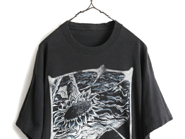 90s ★ アリスインチェインズ ひまわり アート プリント Tシャツ メンズ XL / 90年代 オフィシャル AliceinChains 当時物 バンド ロック 黒