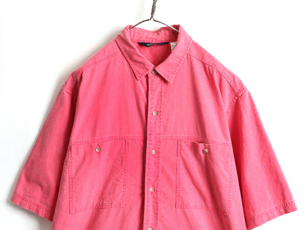 80s ■ ウールリッチ コットン 半袖 シャツ メンズ L 古着 80年代 ビンテージ WOOLRICH 半袖シャツ ポケット付き 無地 薄手 旧タグ 紺タグ