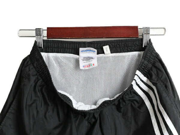 90s ボーイズ XL メンズ M 程■ アディダス ナイロン ショートパンツ 古着 90年代 オールド ADIDAS スイム ショーツ 短パン ライナー付 黒