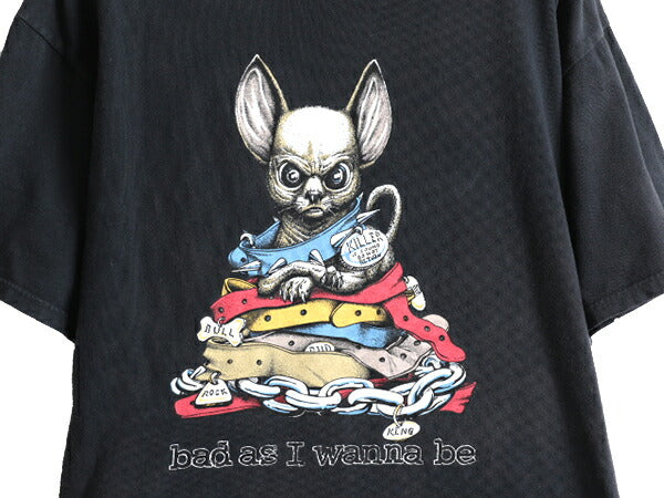 90s USA製 ■ LIFEFORMS アニマル ネズミ イラスト プリント 半袖 Tシャツ ユース XL メンズ M 程/ 古着 90年代 オールド キャラクター 黒