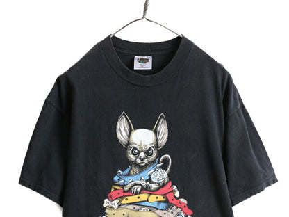 90s USA製 ■ LIFEFORMS アニマル ネズミ イラスト プリント 半袖 Tシャツ ユース XL メンズ M 程/ 古着 90年代 オールド キャラクター 黒