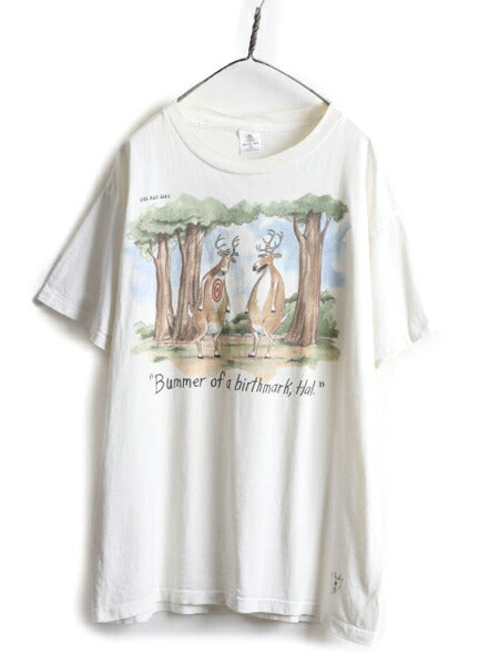 80s USA製 ■ ジョーク イラスト プリント 半袖 Tシャツ メンズ XL 80年代 ビンテージ アニマル アート キャラクター 白 シングルステッチ
