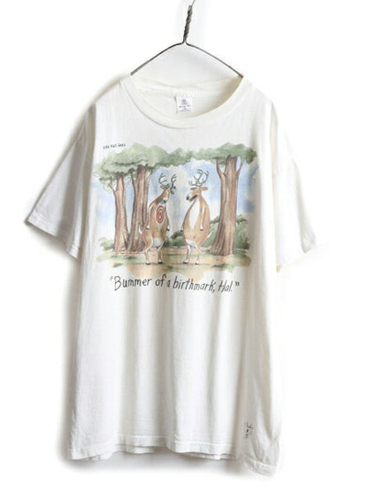 80s USA製 ■ ジョーク イラスト プリント 半袖 Tシャツ メンズ XL 80年代 ビンテージ アニマル アート キャラクター 白 シングルステッチ