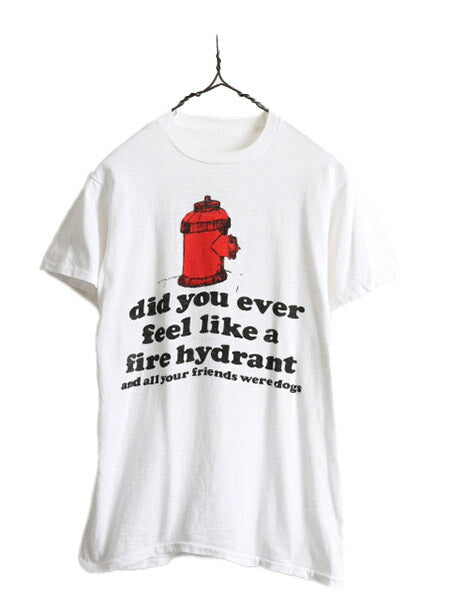 70s ビンテージ ■ ジョーク メッセージ 染み込み プリント 半袖 Tシャツ メンズ S 程/ 古着 70年代 イラスト シングルステッチ 当時物 白
