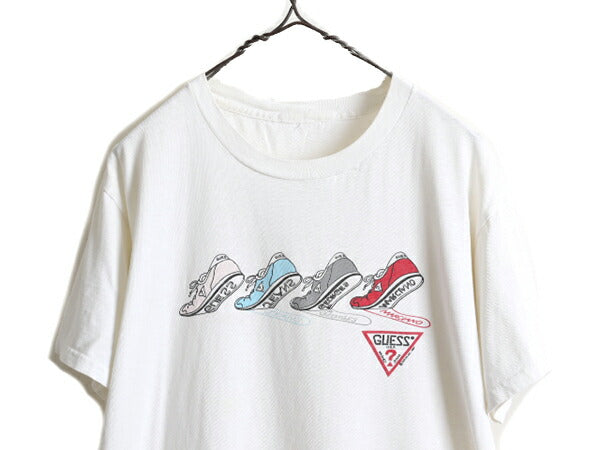 80s ビンテージ ■ ゲス プリント 半袖 Tシャツ メンズ レディース M 程/ 80年代 GUESS シングルステッチ 白 ロゴTシャツ プリントTシャツ