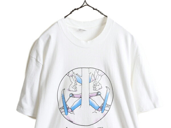 80s USA製 ■ ジョーク イラスト プリント Tシャツ メンズ L / 80年代 ビンテージ アート メッセージ ウサギ シングルステッチ 白 アニマル