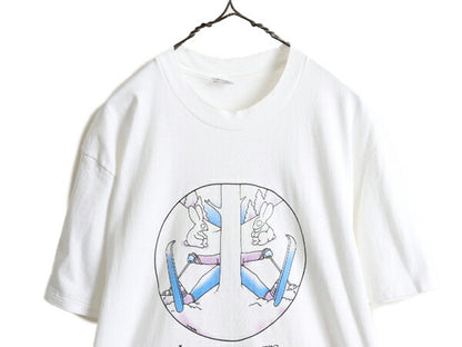 80s USA製 ■ ジョーク イラスト プリント Tシャツ メンズ L / 80年代 ビンテージ アート メッセージ ウサギ シングルステッチ 白 アニマル