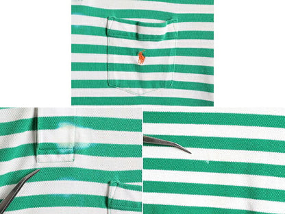 90s ■ ポロ ラルフローレン ボーダー 鹿の子 ポケット付き 半袖 ポロシャツ メンズ L 90年代 POLO ポニー刺繍 ワンポイント 緑 白 2トーン