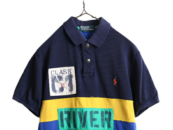 ■ ポロ ラルフローレン ボーダー 半袖 ポロシャツ メンズ M 古着 POLO 半袖シャツ ラガー シャツ タイプ ラグビーシャツ カスタムフィット