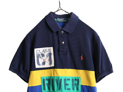 ■ ポロ ラルフローレン ボーダー 半袖 ポロシャツ メンズ M 古着 POLO 半袖シャツ ラガー シャツ タイプ ラグビーシャツ カスタムフィット