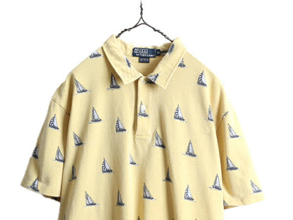 90s 大きいサイズ XL ■ ポロ ラルフローレン 総柄 鹿の子 半袖 ポロシャツ メンズ 古着 90年代 オールド POLO 半袖シャツ ヨット ボックス