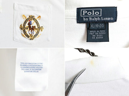 ミドルポニー ボーイズ XL メンズ M 程 ■ ポロ ラルフローレン 鹿の子 半袖 ポロシャツ 古着 POLO 半袖シャツ ポケット付き ポニー刺繍 白
