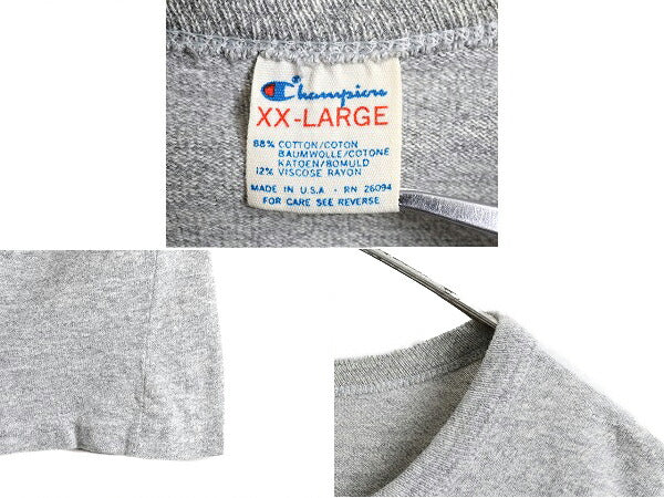 80s USA製 ■ チャンピオン 2段 カレッジ プリント 半袖 Tシャツ メンズ XXL / 80年代 Champion 88 12 霜降り シングルステッチ 杢 グレー