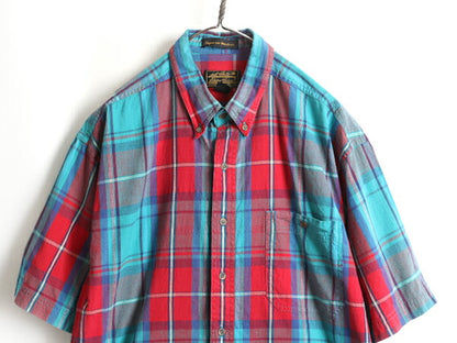 80s ■ エディーバウアー マドラス チェック 半袖 ボタンダウン シャツ メンズ XL 小さめ L 程/ 80年代 ビンテージ Eddie Bauer 半袖シャツ