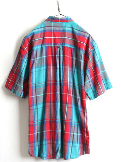80s ■ エディーバウアー マドラス チェック 半袖 ボタンダウン シャツ メンズ XL 小さめ L 程/ 80年代 ビンテージ Eddie Bauer 半袖シャツ