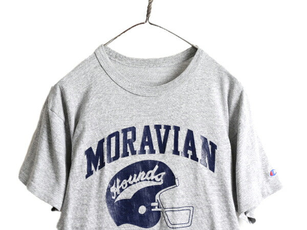 90s ■ チャンピオン 3段 カレッジ プリント 半袖 Tシャツ メンズ M 程/ 古着 90年代 Champion 88 12 シングルステッチ 杢 灰 霜降りグレー
