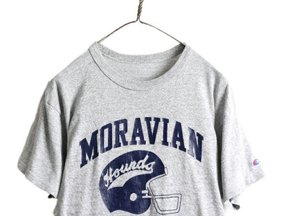 90s ■ チャンピオン 3段 カレッジ プリント 半袖 Tシャツ メンズ M 程/ 古着 90年代 Champion 88 12 シングルステッチ 杢 灰 霜降りグレー