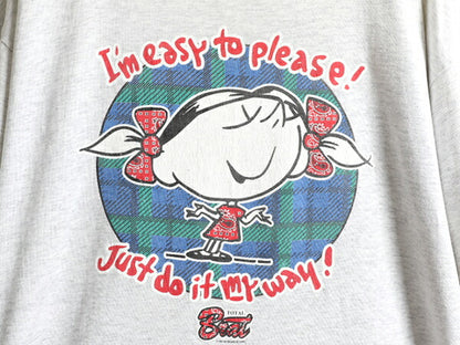 90s USA製 ■ イラスト プリント 半袖 Tシャツ メンズ レディース XL 程/ 90年代 オールド 当時物 キャラクター メッセージ 霜降り グレー