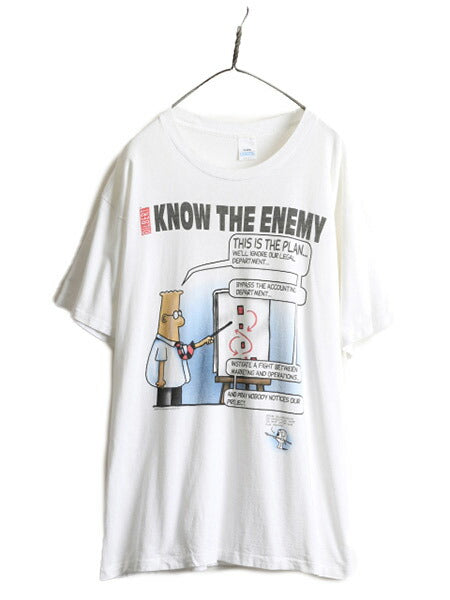 90s USA製 ■ DILBERT ジョーク イラスト プリント 半袖 Tシャツ メンズ XL / 90年代 オールド ディルバート アート キャラクター 漫画 白