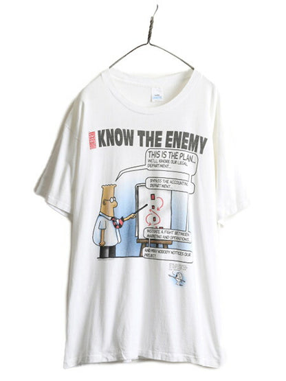 90s USA製 ■ DILBERT ジョーク イラスト プリント 半袖 Tシャツ メンズ XL / 90年代 オールド ディルバート アート キャラクター 漫画 白