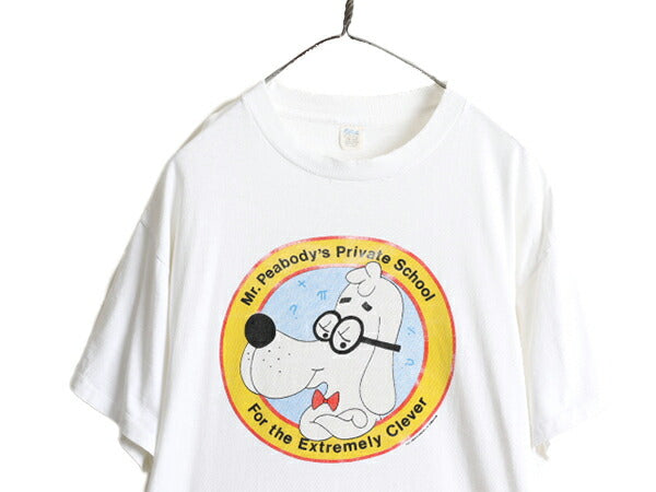 80s 90s USA製 大きいサイズ XXL ■ ピーボディ キャラクター イラスト プリント 半袖 Tシャツ メンズ 2XL 80年代 90年代 アニメ ドッグ 白