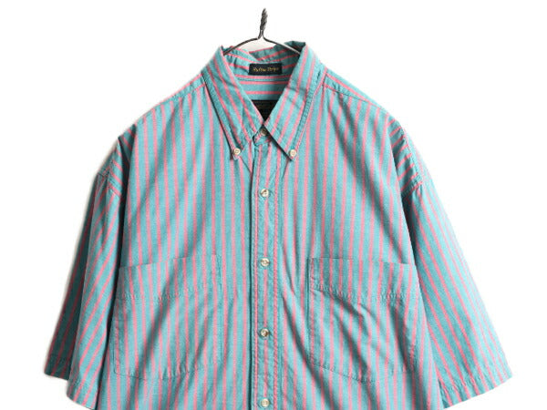 80s ■ エディーバウアー ストライプ 半袖 ボタンダウン シャツ メンズ L 80年代 ビンテージ Eddie Bauer 半袖シャツ ポケット付き 2トーン