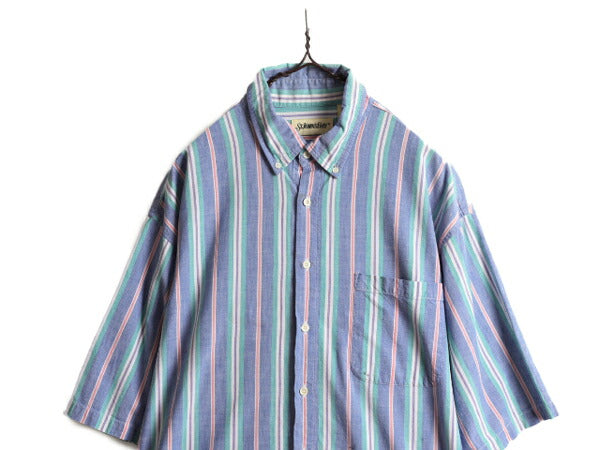 90s ■ ST JOHN'S BAY オックスフォード ストライプ 半袖 ボタンダウン シャツ ( メンズ L ) 90年代 オールド セントジョンズベイ JCペニー