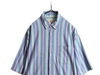 90s ■ ST JOHN'S BAY オックスフォード ストライプ 半袖 ボタンダウン シャツ ( メンズ L ) 90年代 オールド セントジョンズベイ JCペニー