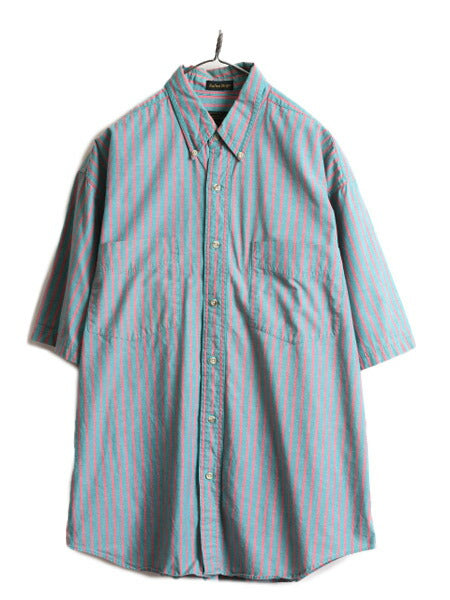 80s ■ エディーバウアー ストライプ 半袖 ボタンダウン シャツ メンズ L 80年代 ビンテージ Eddie Bauer 半袖シャツ ポケット付き 2トーン