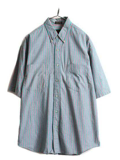 80s ■ エディーバウアー ストライプ 半袖 ボタンダウン シャツ メンズ L 80年代 ビンテージ Eddie Bauer 半袖シャツ ポケット付き 2トーン