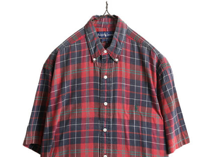 90s ■ ラルフローレン インディアン マドラス チェック 半袖 ボタンダウン シャツ メンズ S 古着 90年代 POLO 半袖シャツ ポロ ポニー刺繍