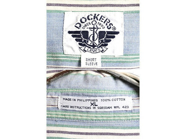 90s ■ ドッカーズ リーバイス 100% コットン ストライプ 半袖 シャンブレー シャツ メンズ XL 90年代 オールド LEVIS DOCKERS 半袖シャツ