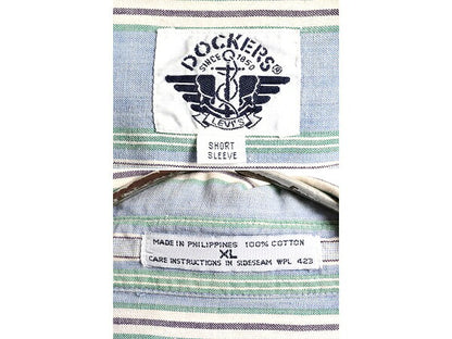 90s ■ ドッカーズ リーバイス 100% コットン ストライプ 半袖 シャンブレー シャツ メンズ XL 90年代 オールド LEVIS DOCKERS 半袖シャツ
